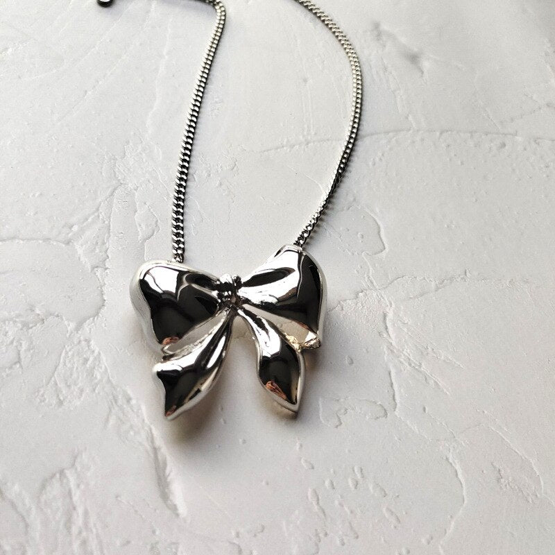 Silver Bow Necklace