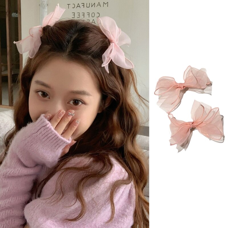 Braided Mesh Hair Bow Hairpin Clip