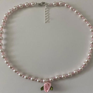 Pearl Satin Rose Necklace