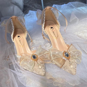 Pearl Gem Ribbon High Heel Shoes