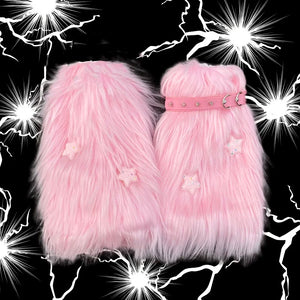 Pink Star Fuzzy Leg Warmers