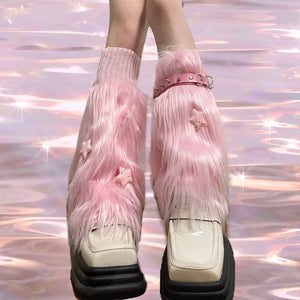 Pink Star Fuzzy Leg Warmers