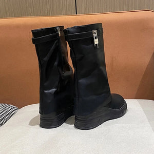 Zipper Faux Leather Ankle Boots